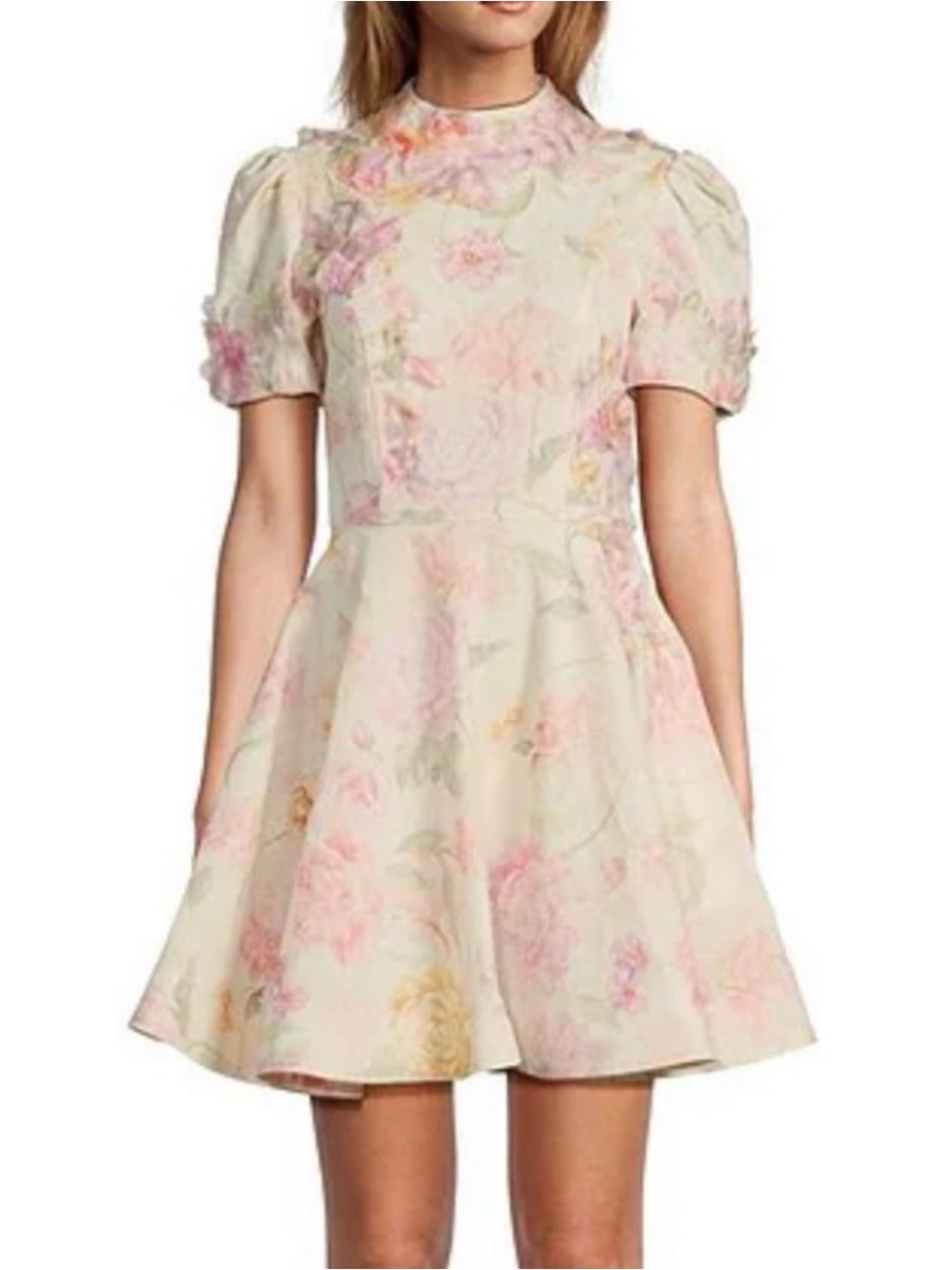 ANTONIO MELANI White Floral Fit-and-Flare Dress with Pink & Yellow Blooms